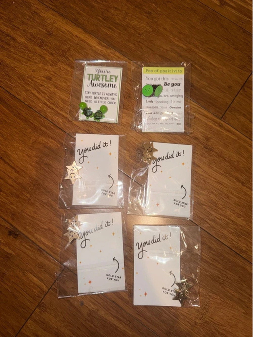 Lot of 6 Mini Encouragement Gifts Gold Stars Turtle Pea Positivity Pocket Tokens
